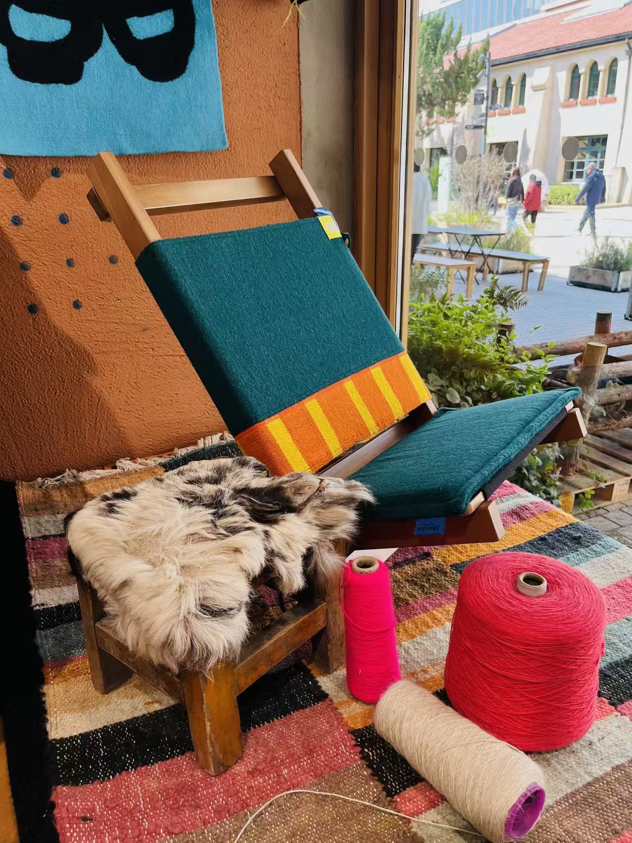 Wool-Knitted Wooden Folding Chair