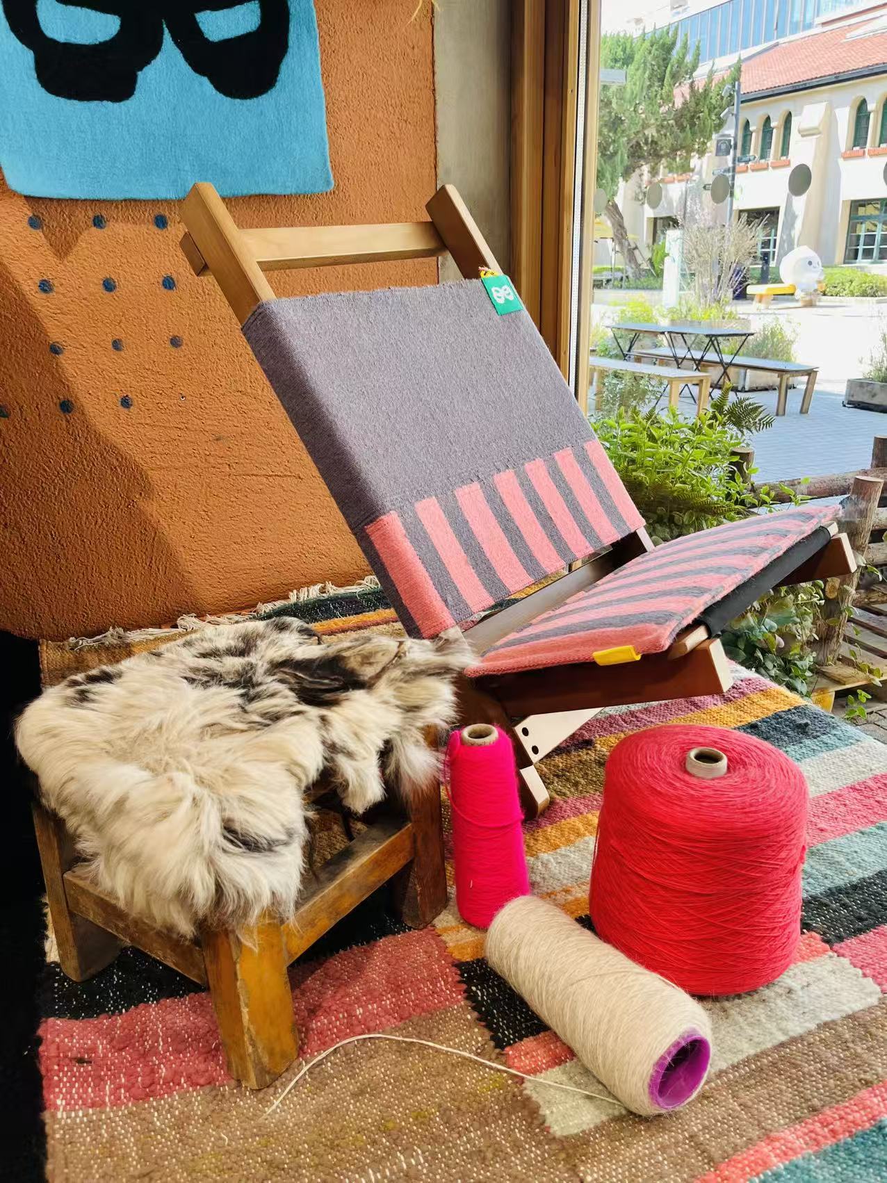 Wool-Knitted Wooden Folding Chair