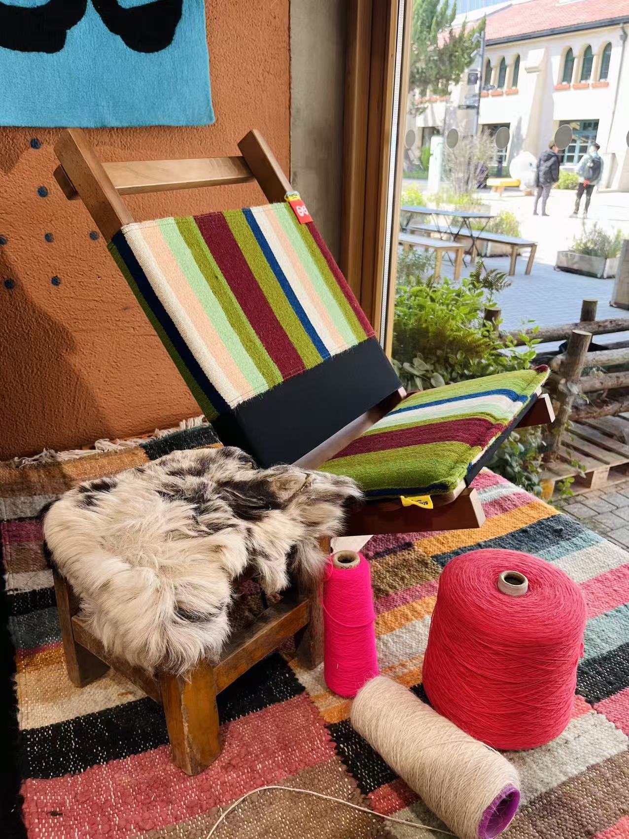 Wool-Knitted Wooden Folding Chair