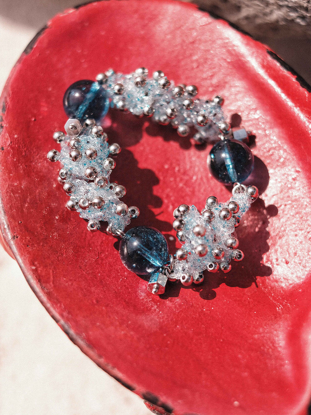 Light Blue Beaded Woven Bracelet