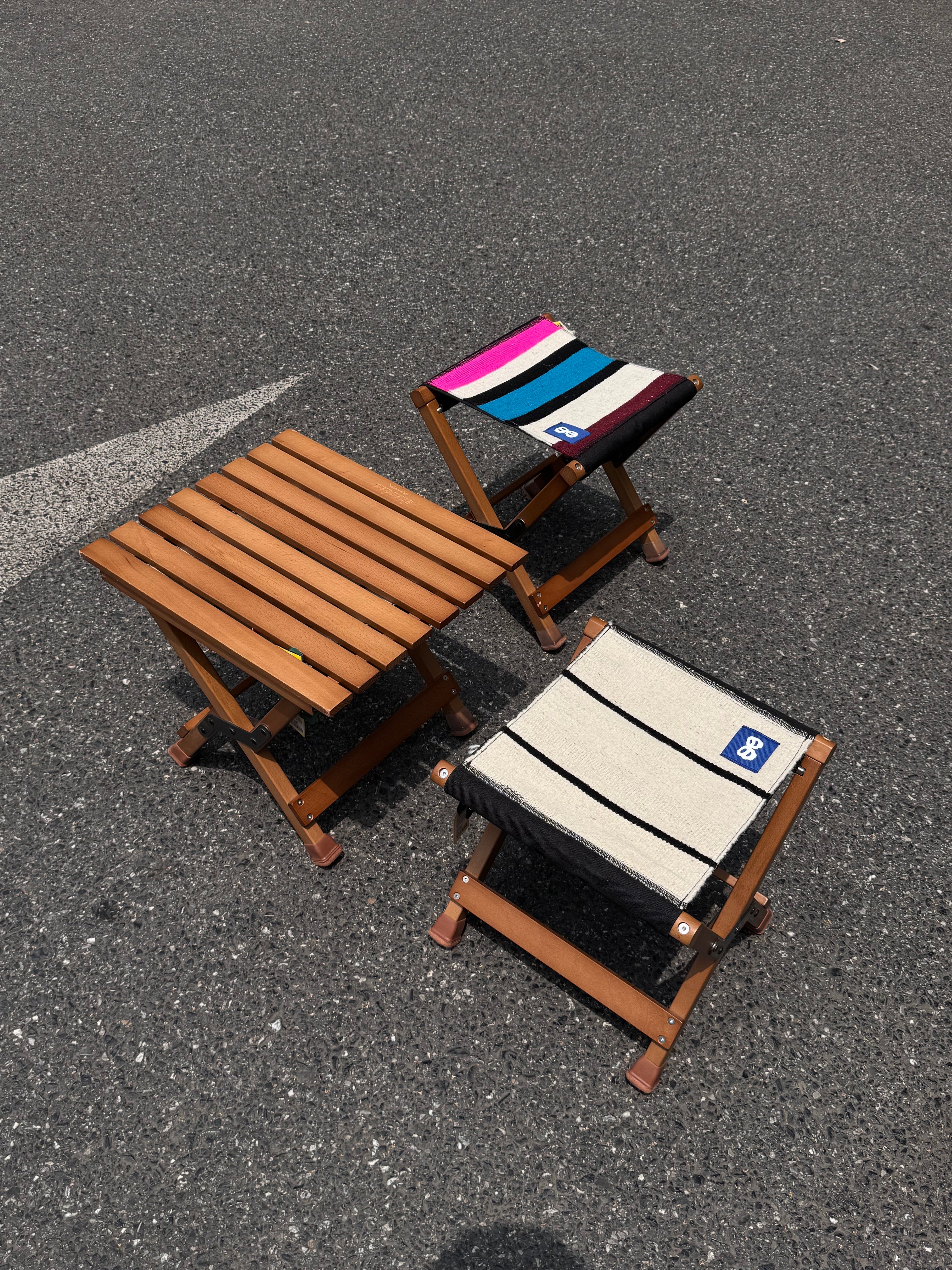 Wool-Knitted Wooden Folding Stool