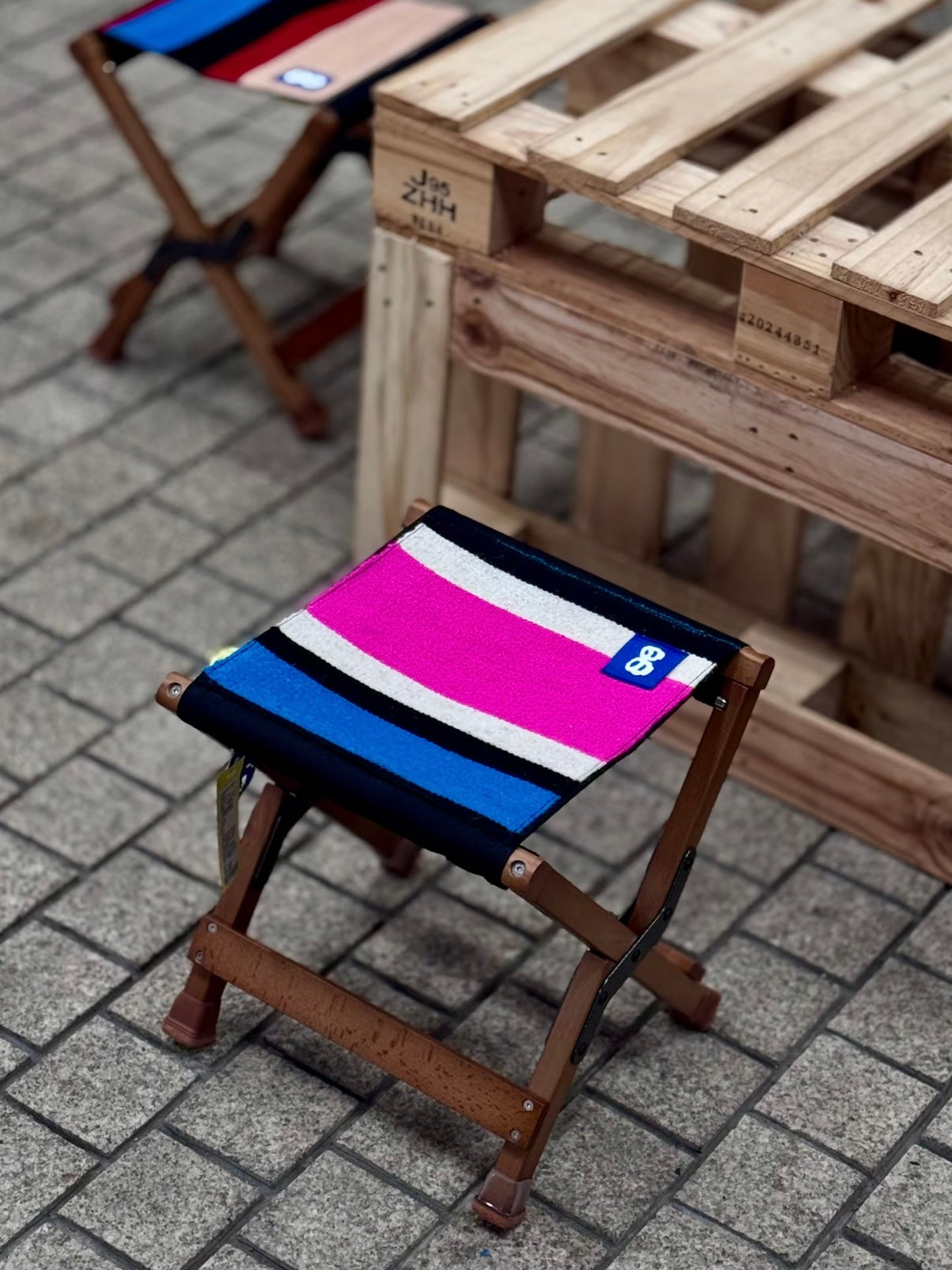 Wool-Knitted Wooden Folding Stool