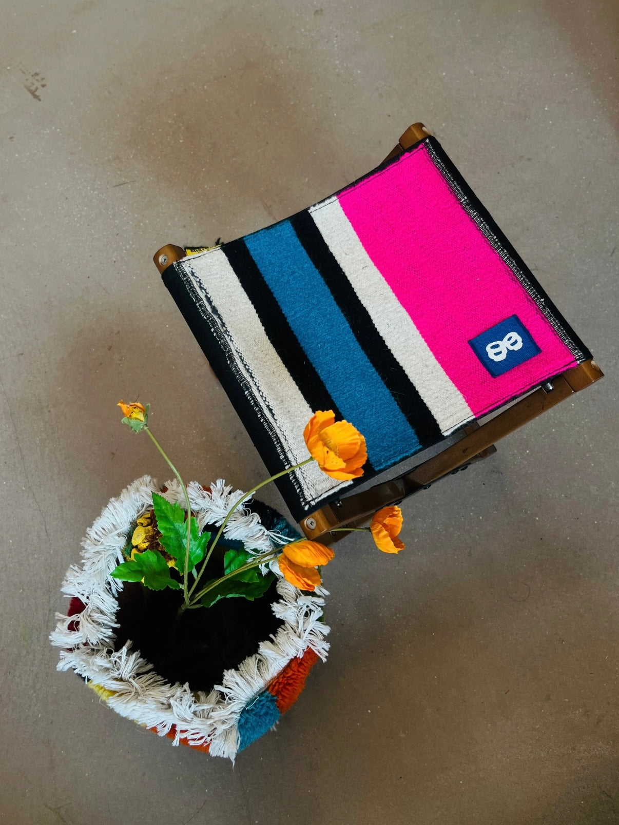 Wool-Knitted Wooden Folding Stool