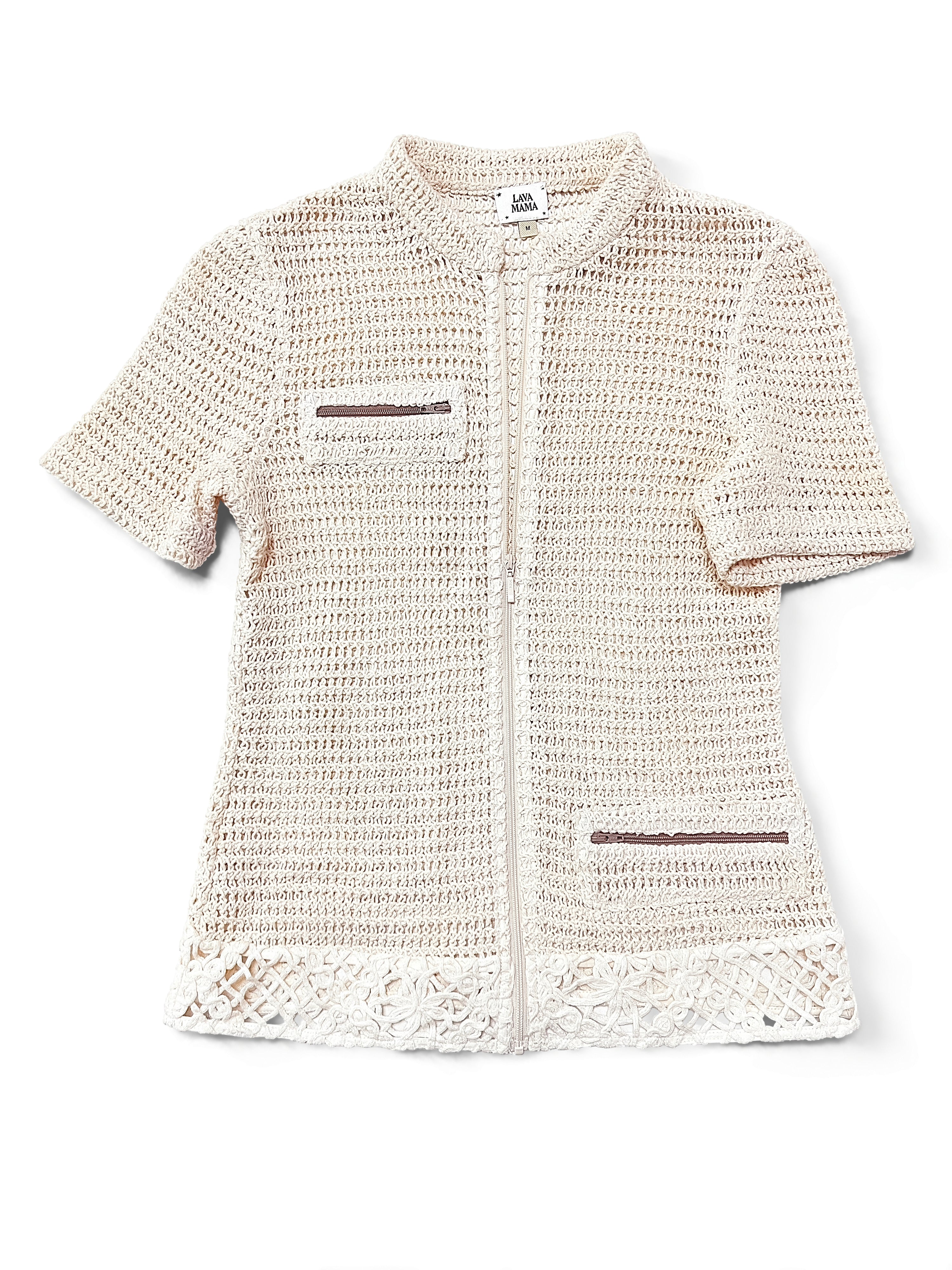 Crochet Zip Short Sleeve Top