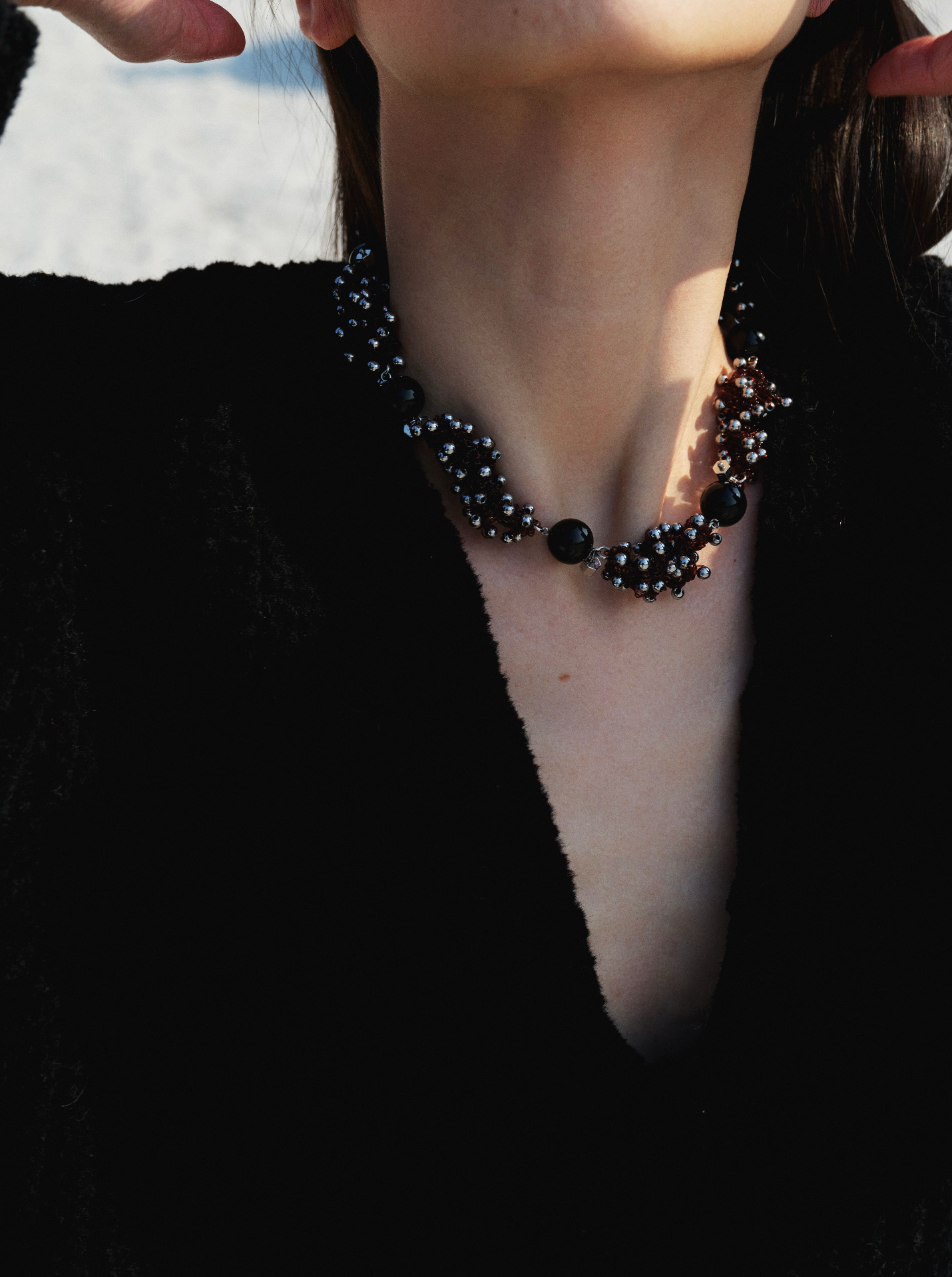 Dark Brown Beaded Woven Necklace