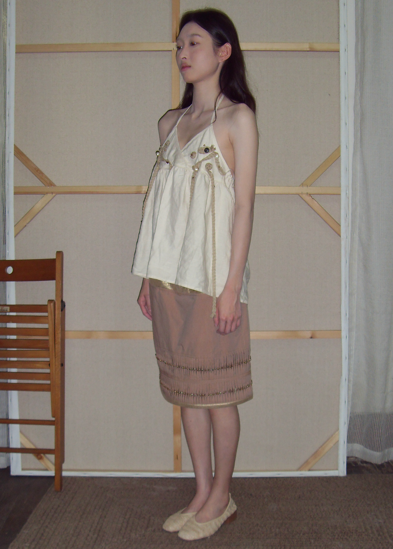 Linen Webbing Beaded Tank Top