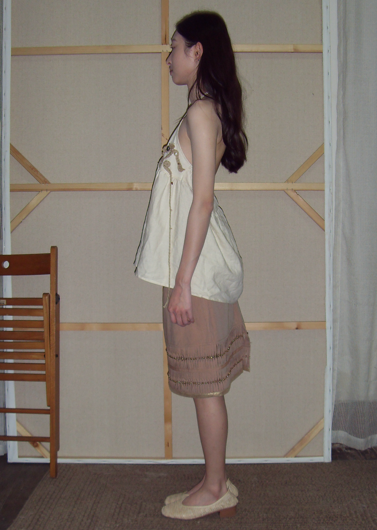 Linen Webbing Beaded Tank Top