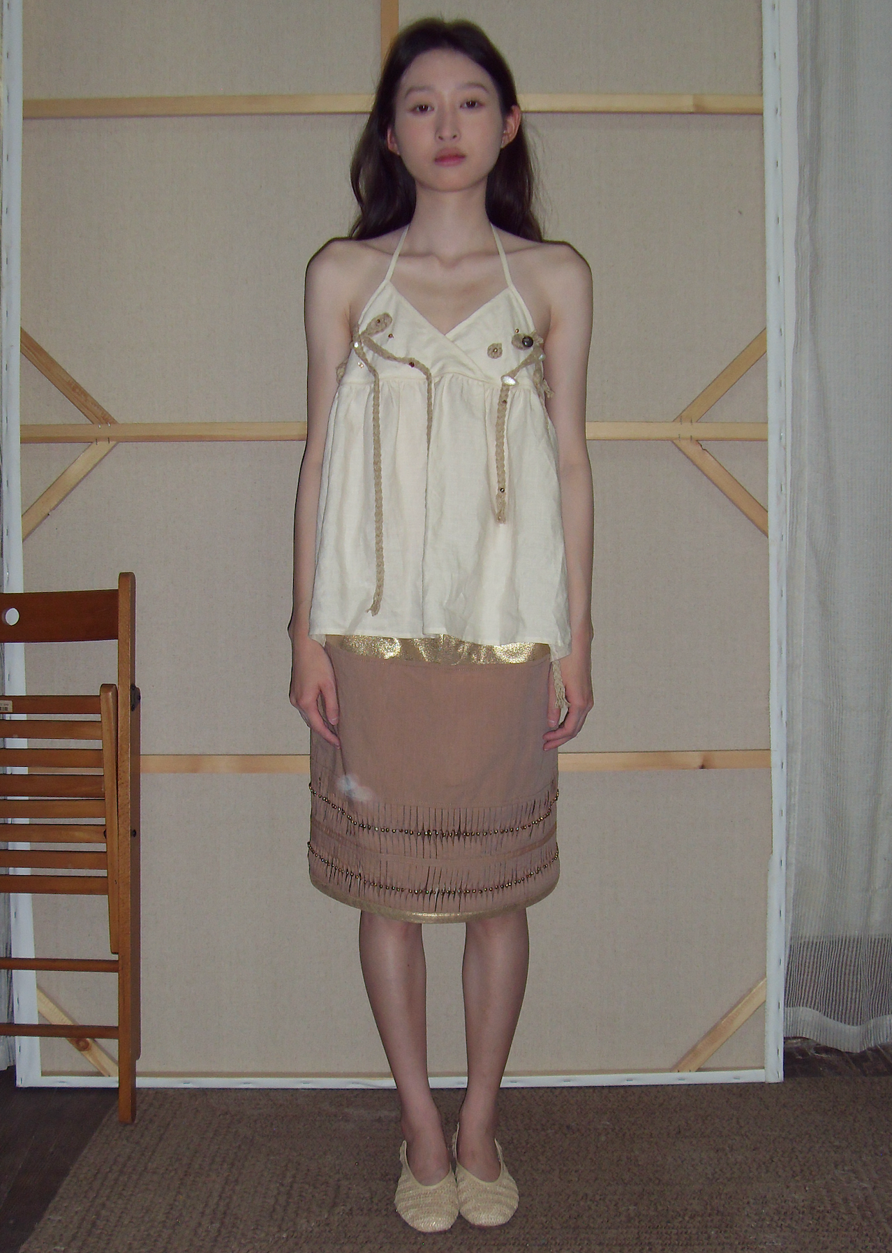 Linen Webbing Beaded Tank Top