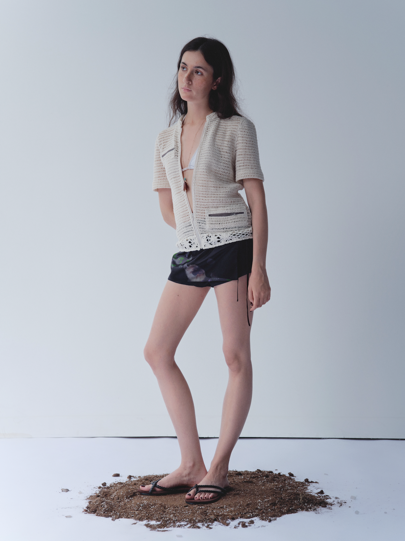 Crochet Zip Short Sleeve Top